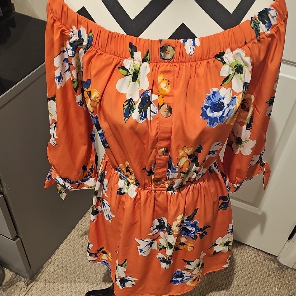 Floral Off-Shoulder Orange Top